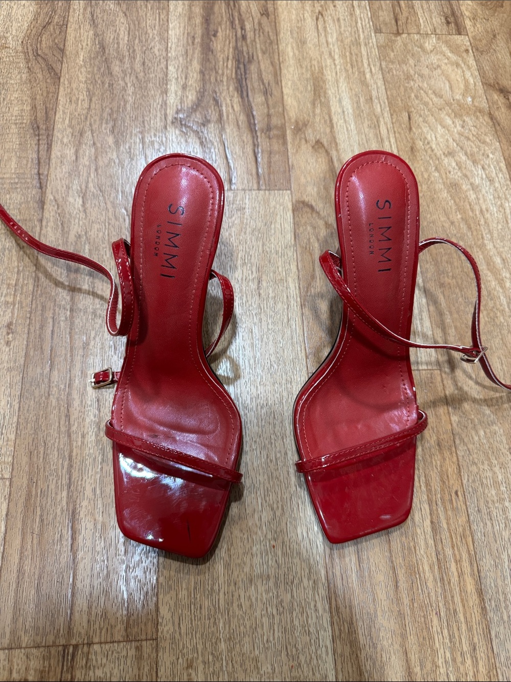 Simmi London Red Strappy Square-Toe Heeled Sandals
